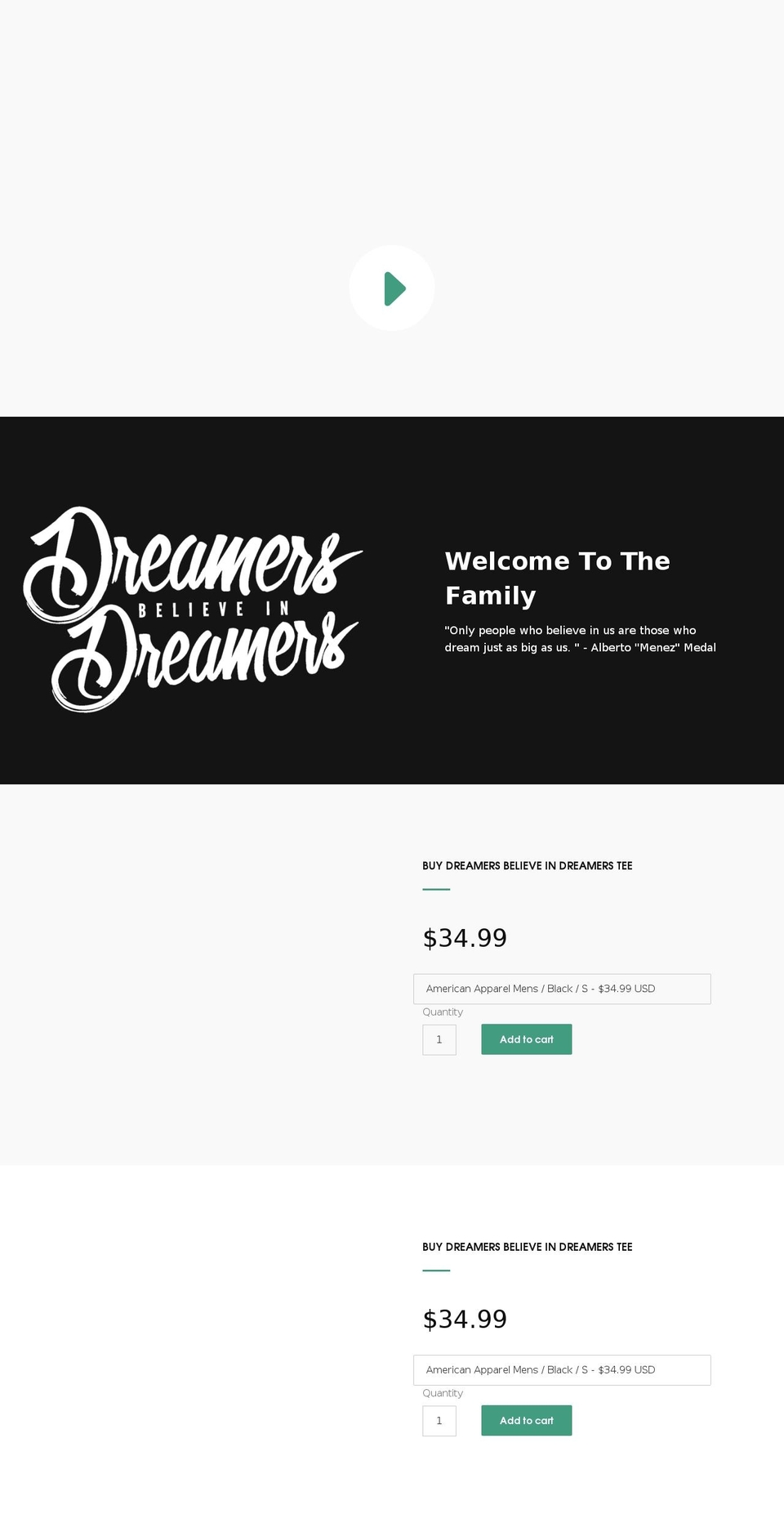 dreamersbelieveindreamers.com shopify website screenshot