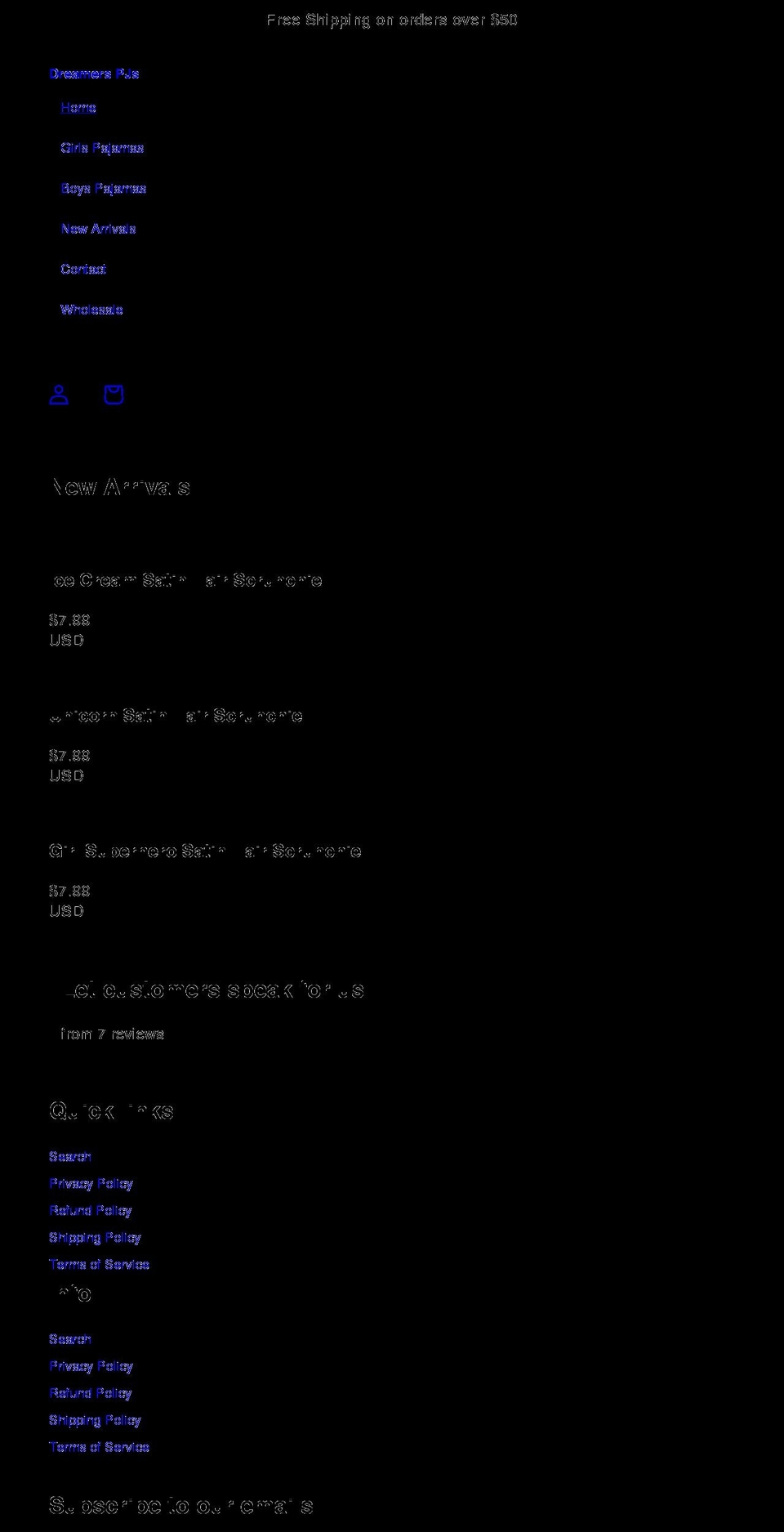 dreamerspjs.com shopify website screenshot