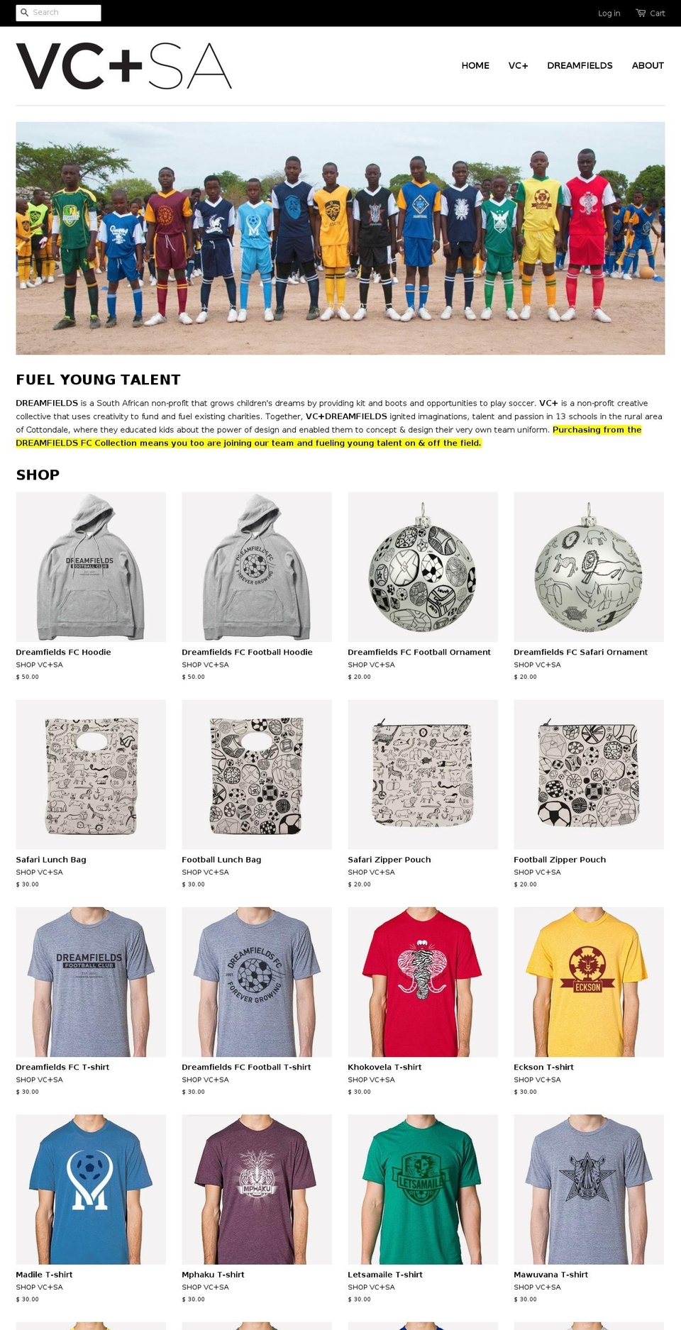 dreamfieldscollection.org shopify website screenshot