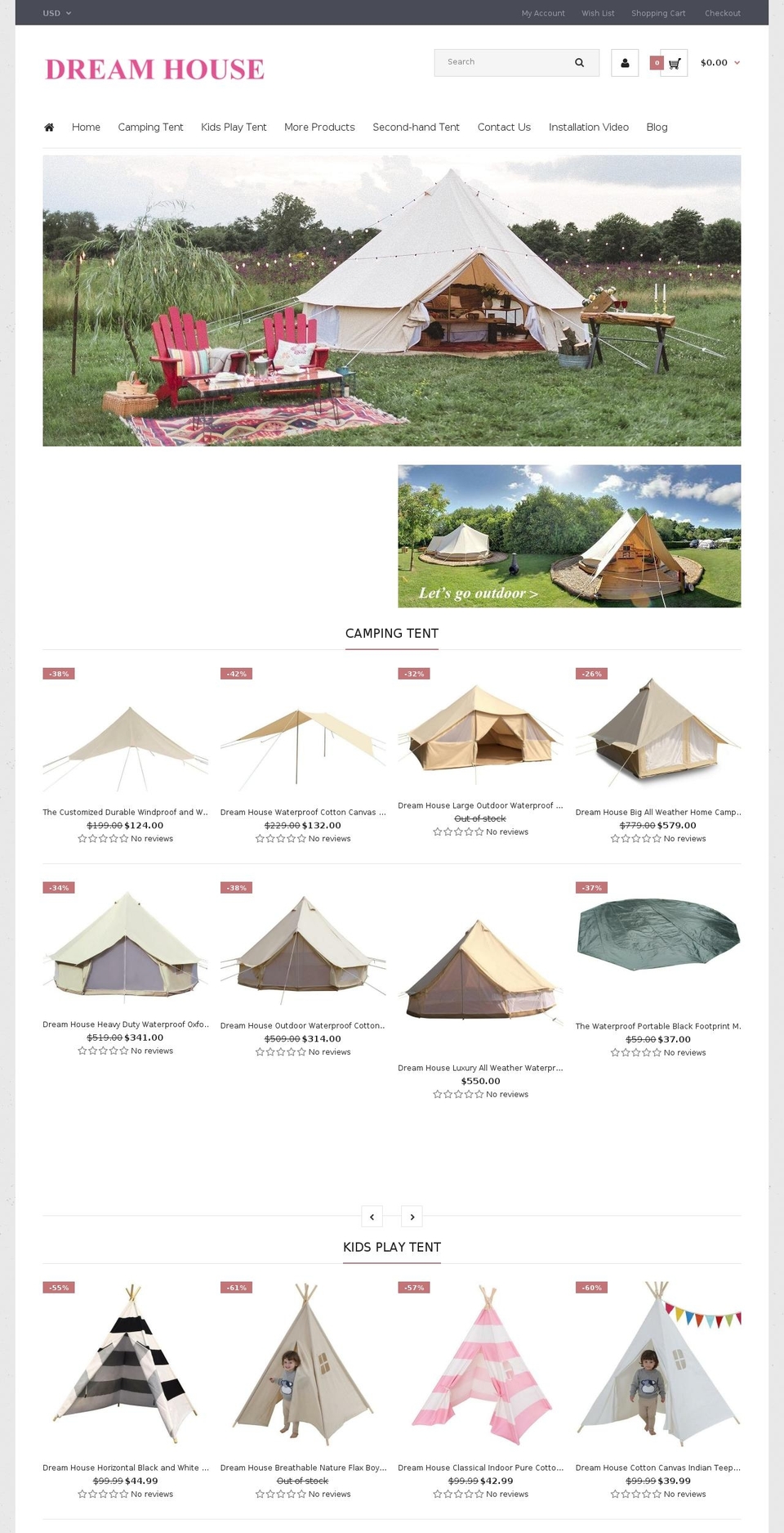 dreamhouse-tent.com shopify website screenshot