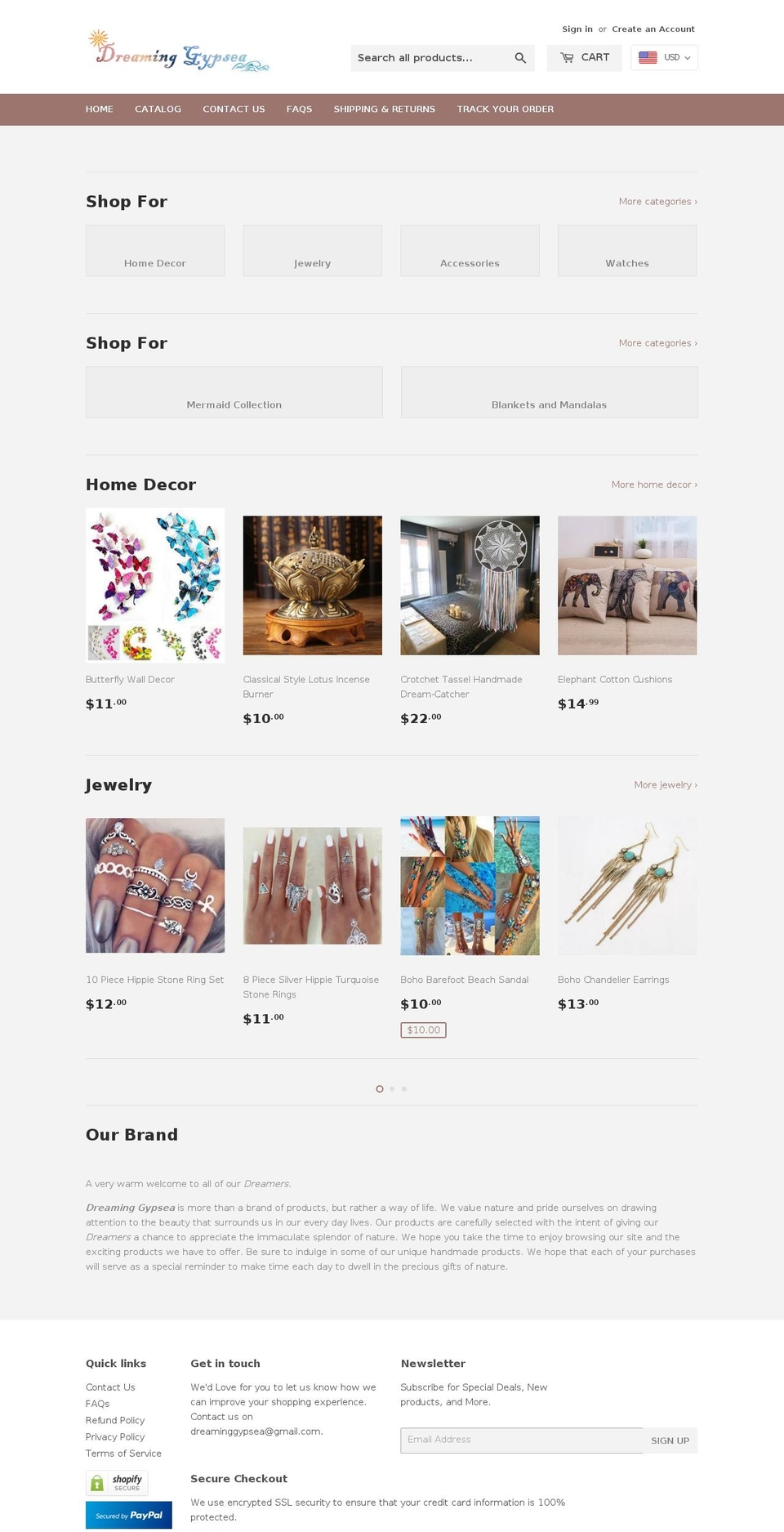 dreaming-gypsea.com — Shopify storefront screenshot