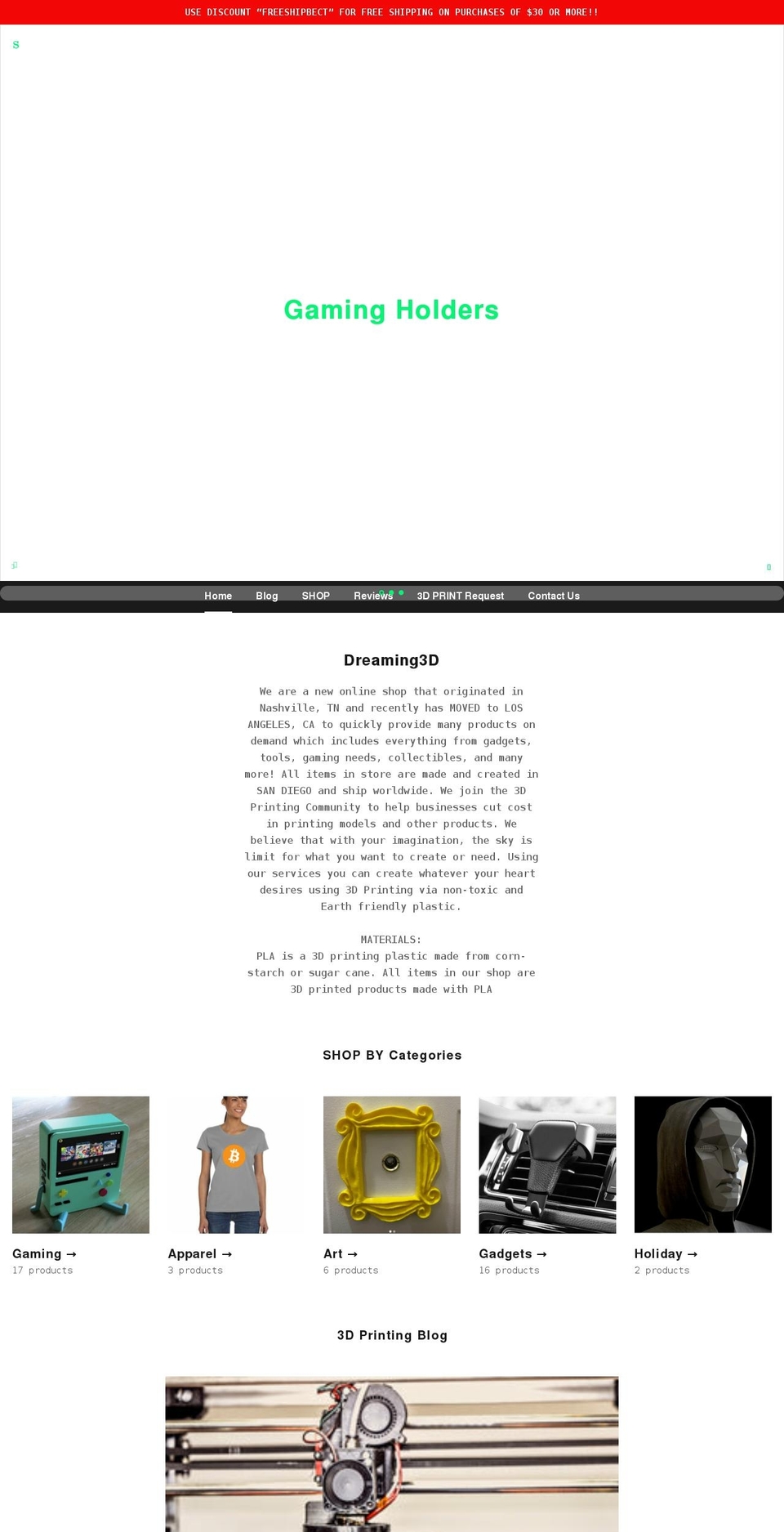 dreaming3d.net shopify website screenshot