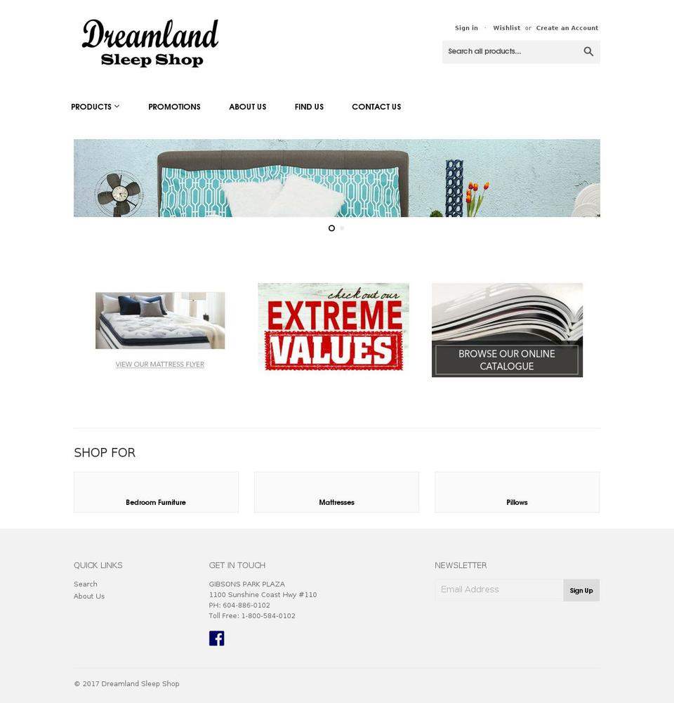 dreamlandsleepshop.com shopify website screenshot