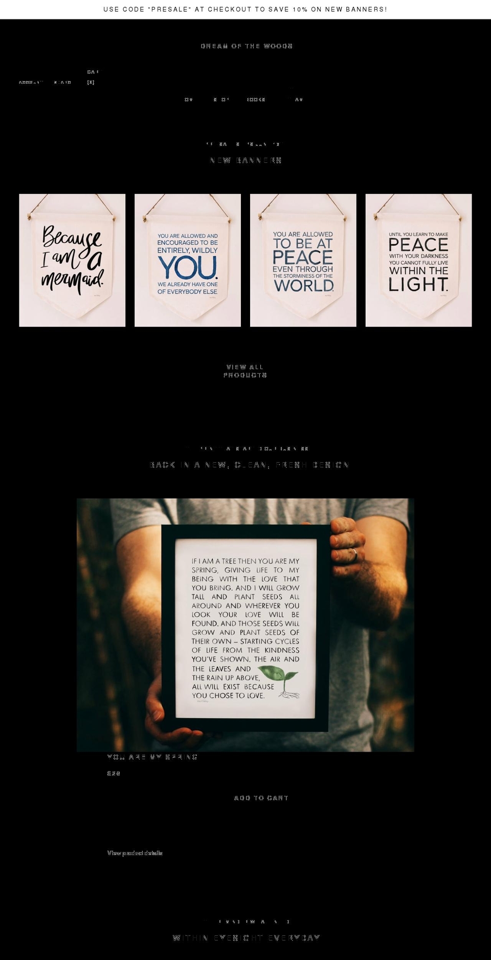 dreamofthewoods.com shopify website screenshot