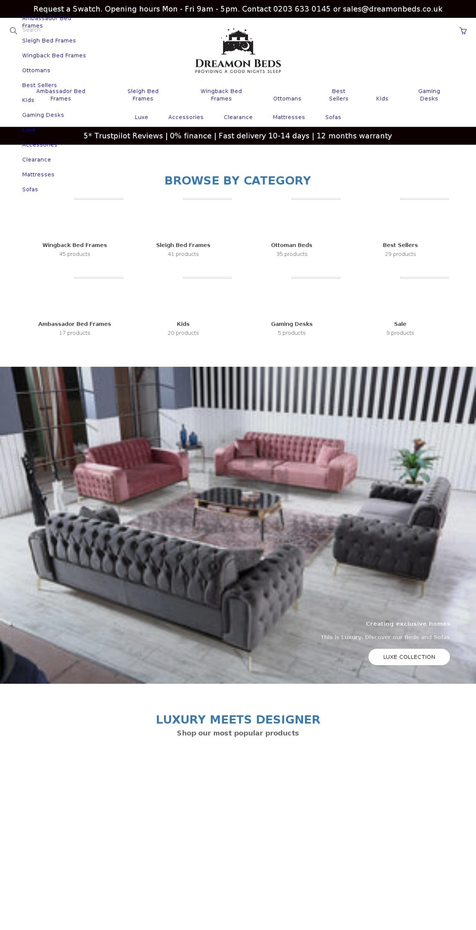 dreamonbeds.co.uk shopify website screenshot