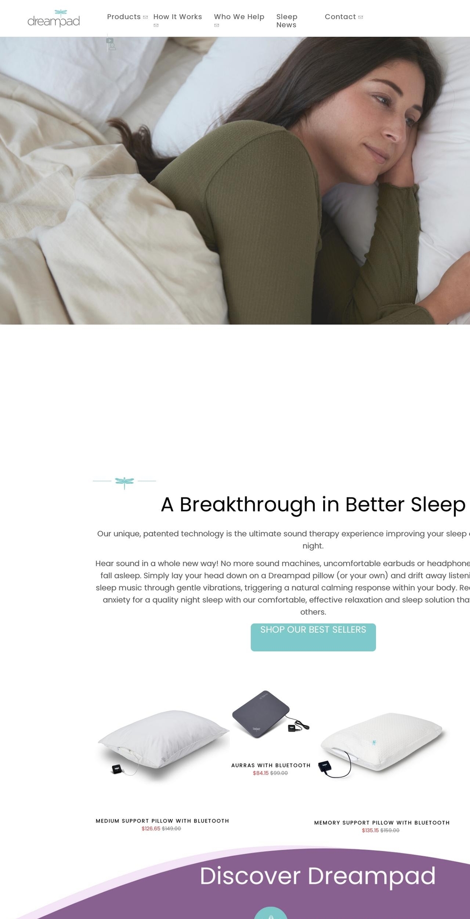 dreampadsleep.com shopify website screenshot
