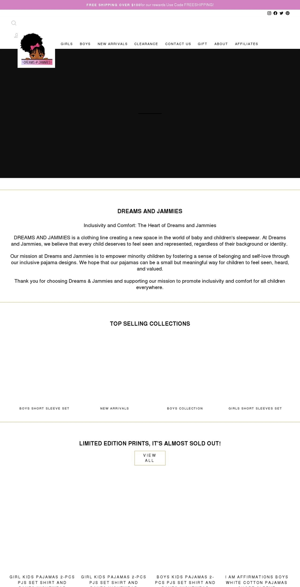 dreamsandjammies.com shopify website screenshot