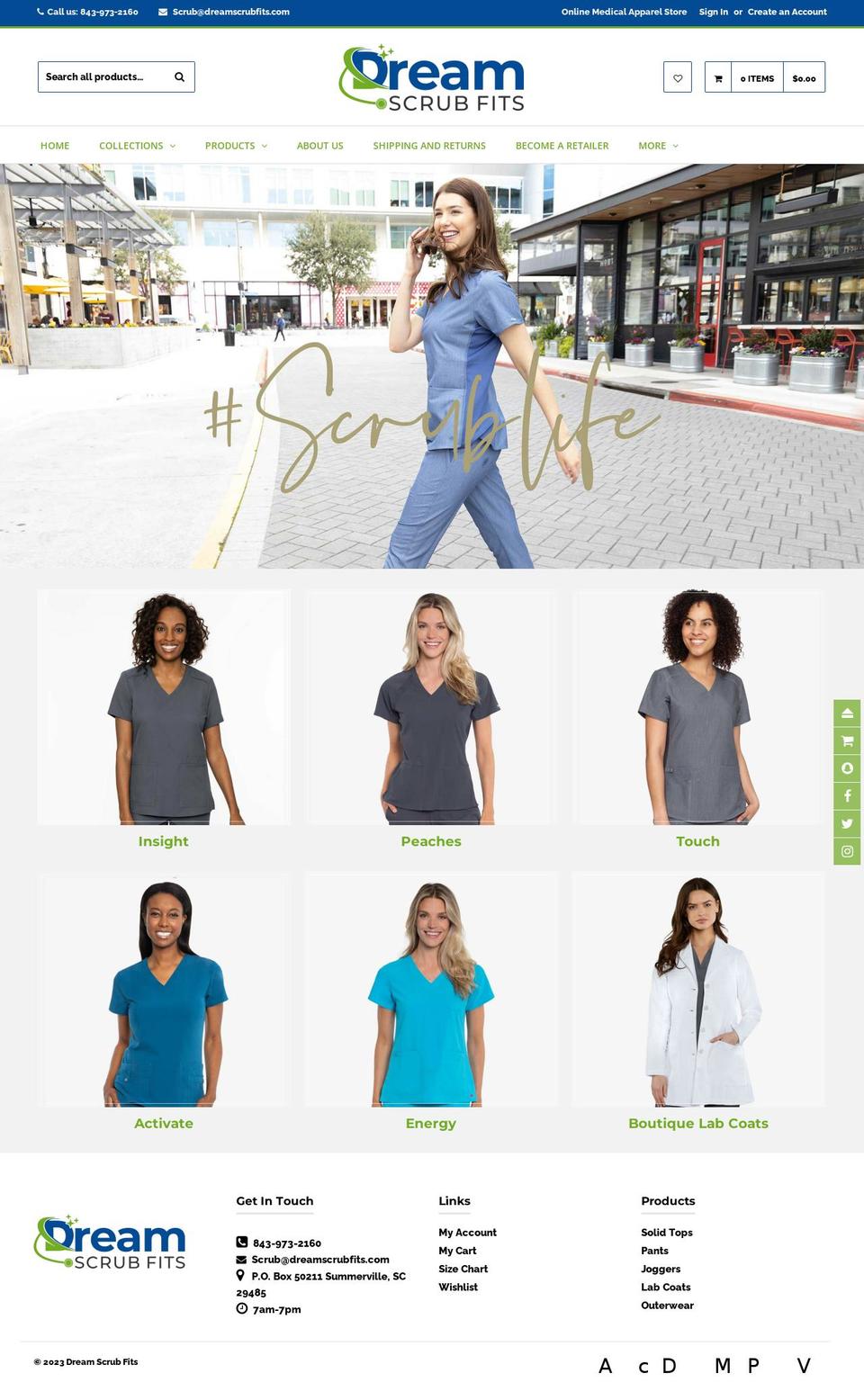 dreamscrubfits.com shopify website screenshot