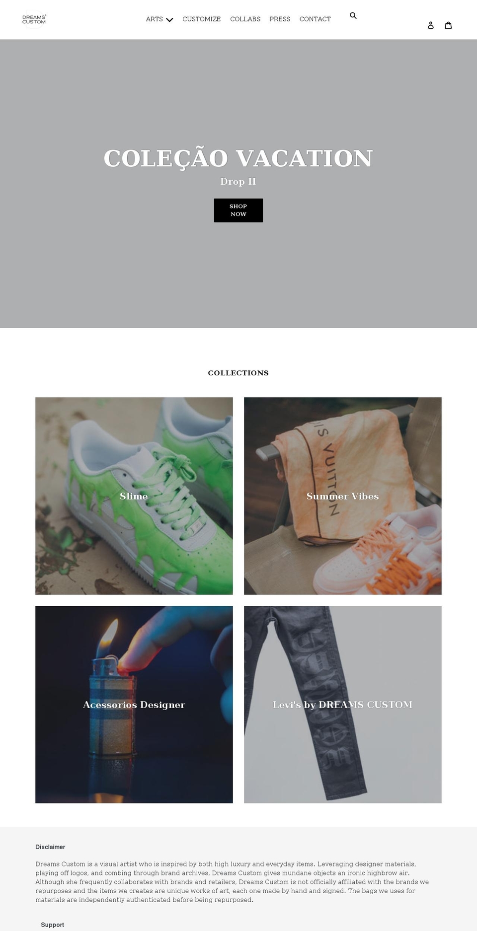 dreamscustom.com shopify website screenshot