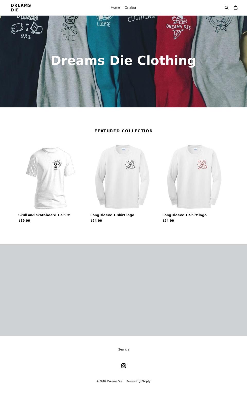 dreamsdieclothing.com — Shopify storefront screenshot
