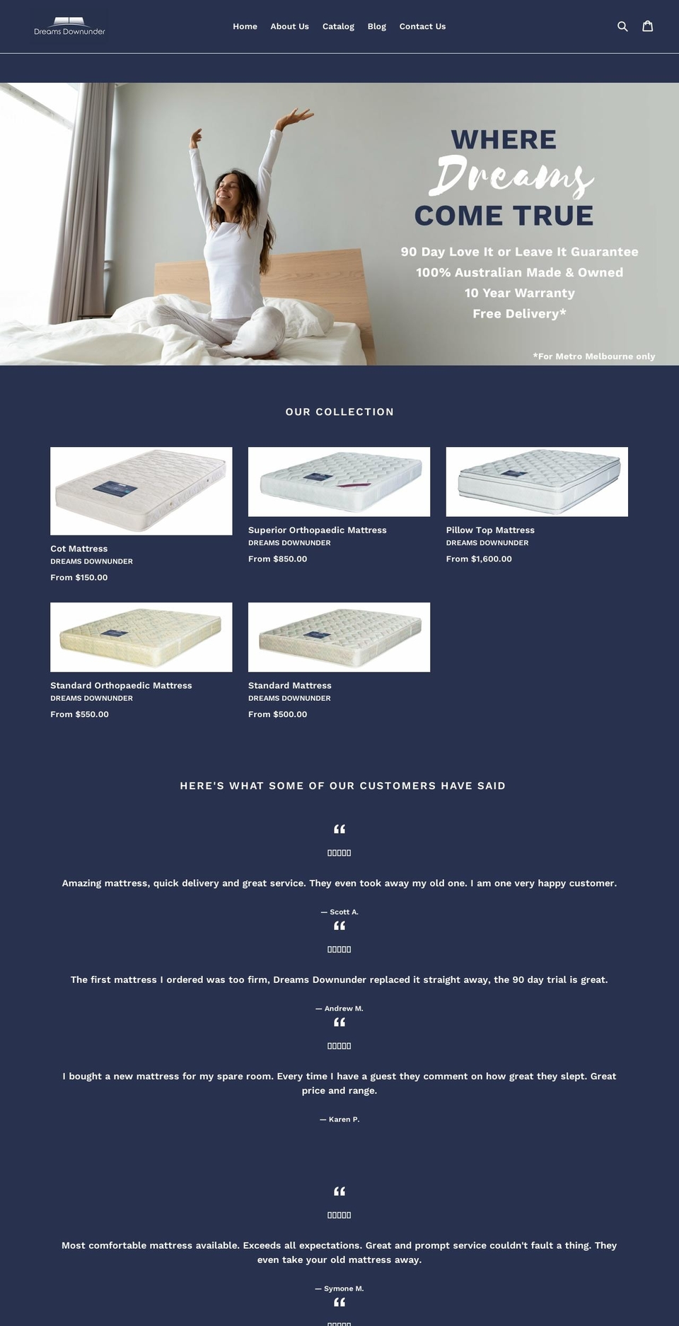 dreamsdownunder.com.au shopify website screenshot