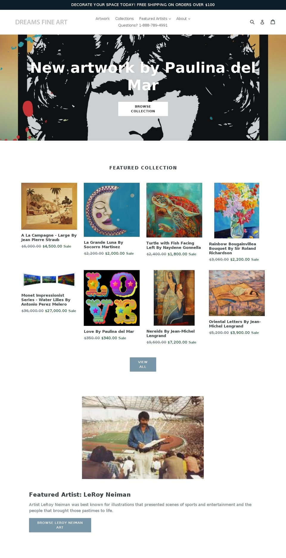 dreamsfineart.com shopify website screenshot