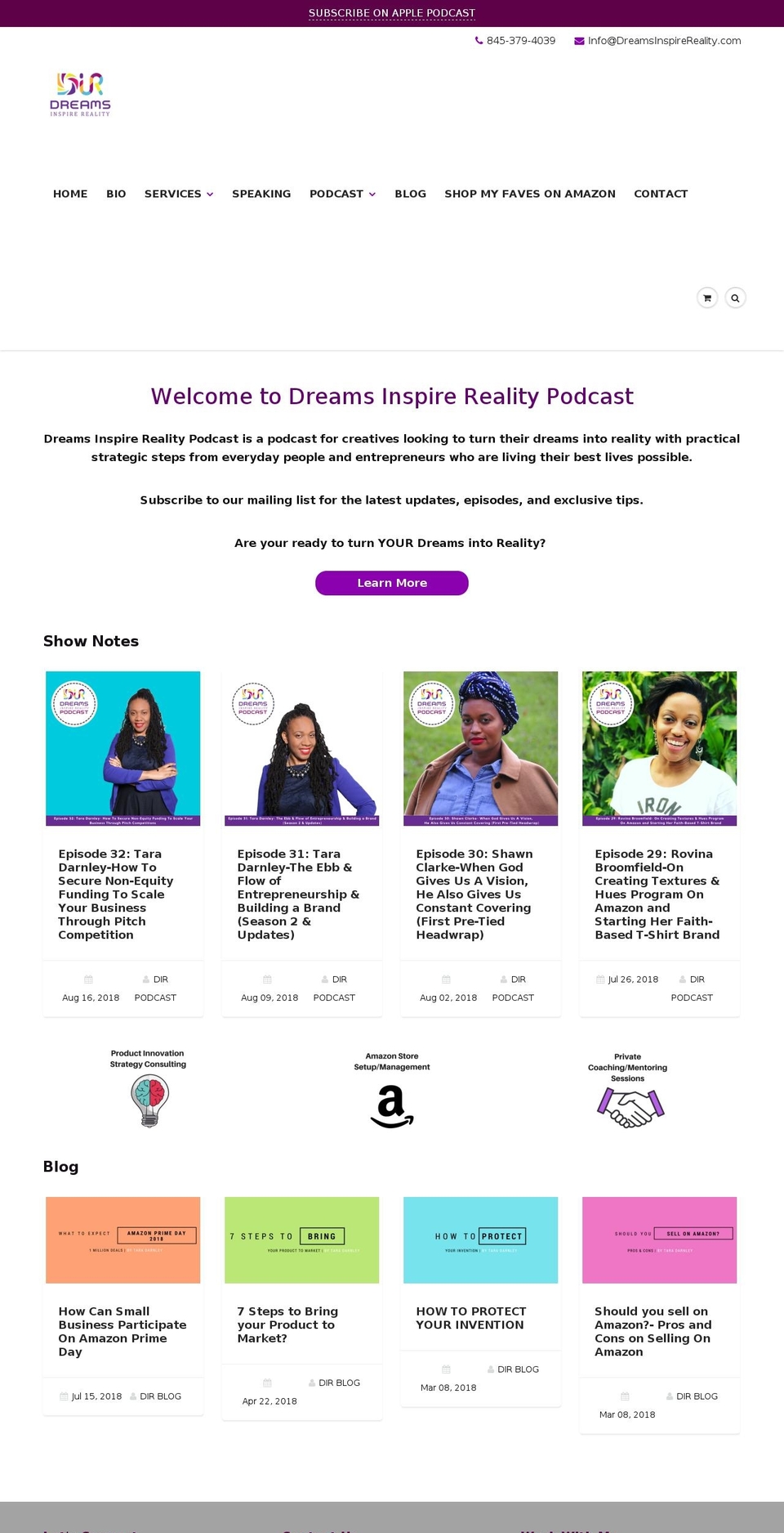 dreamsinspirereality.com — Shopify storefront screenshot