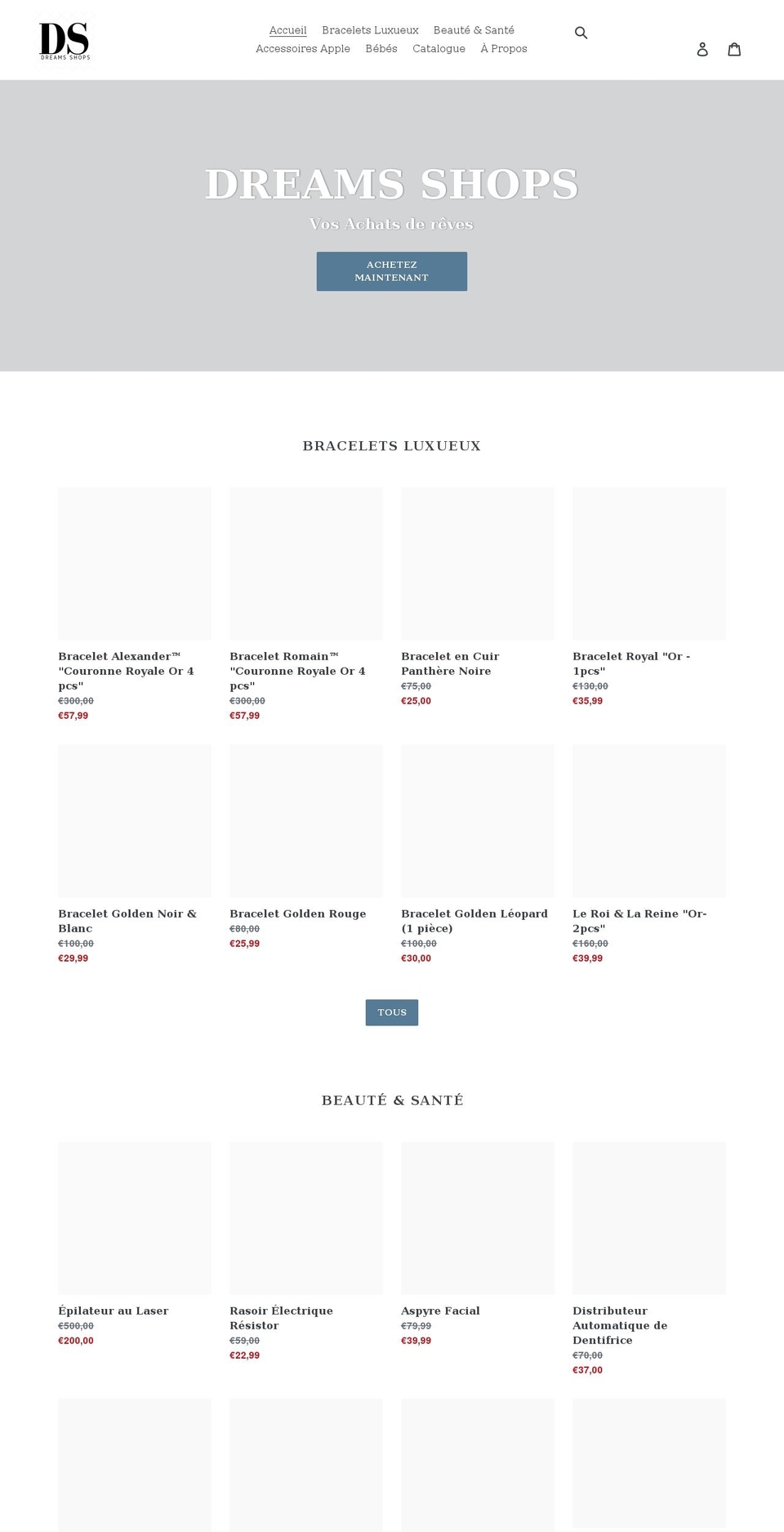 dreamsshops.com shopify website screenshot