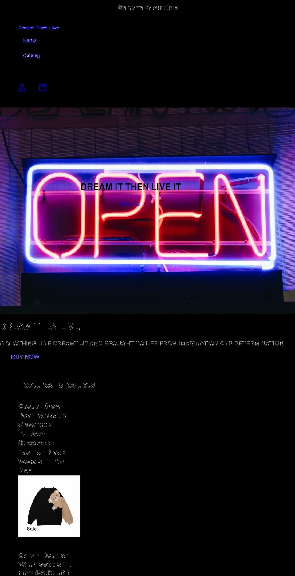 dreamthenlive.com shopify website screenshot