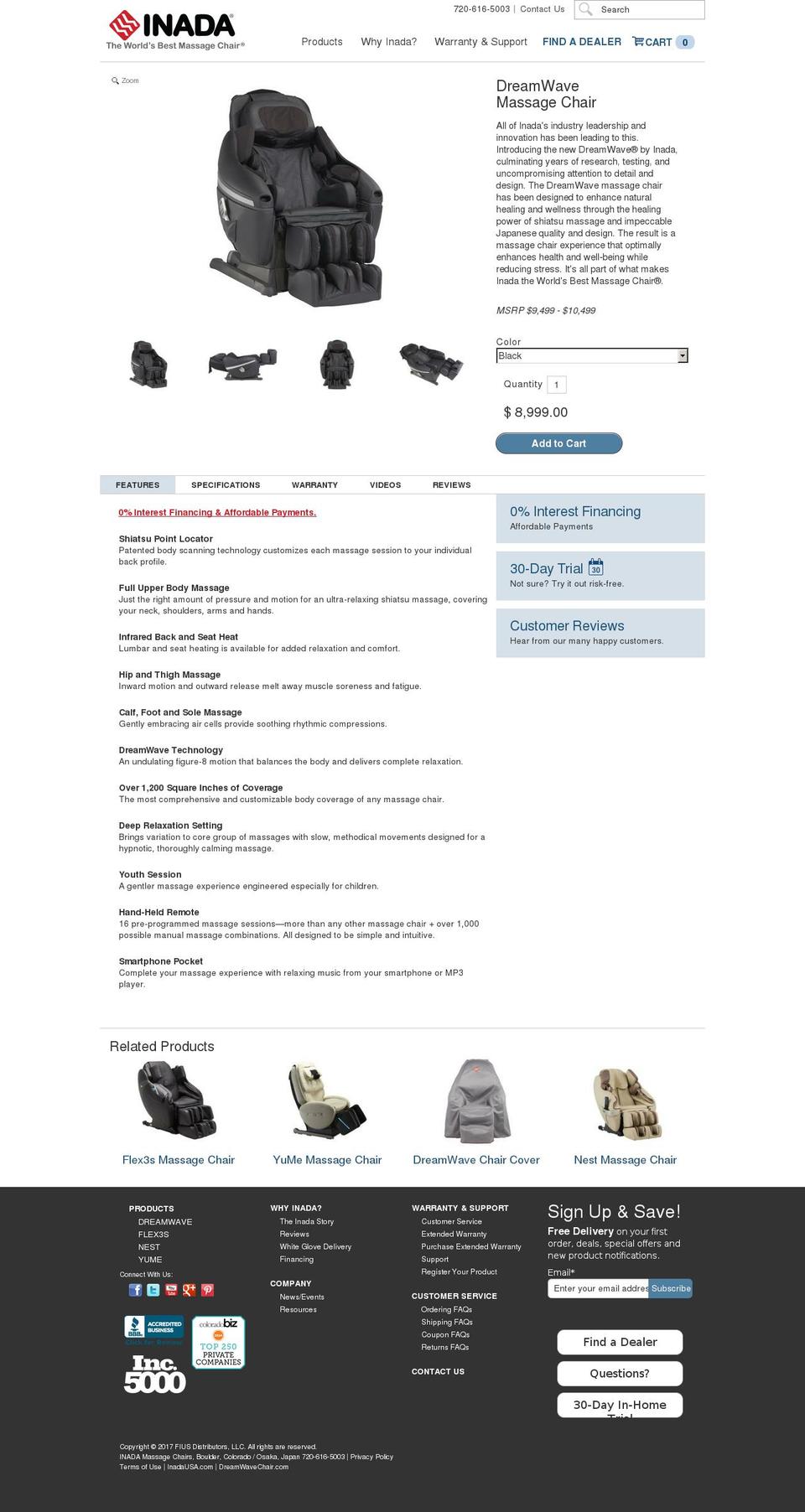 dreamwavemassagechair.com shopify website screenshot
