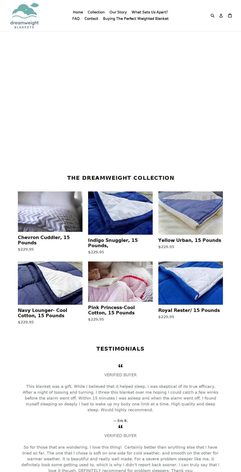 dreamweightblankets.com — Shopify storefront screenshot