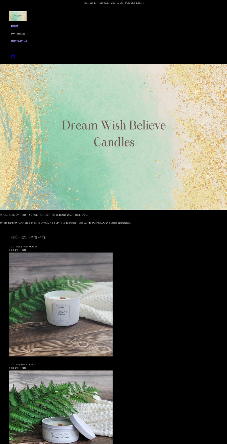 dreamwishbelieve.com shopify website screenshot