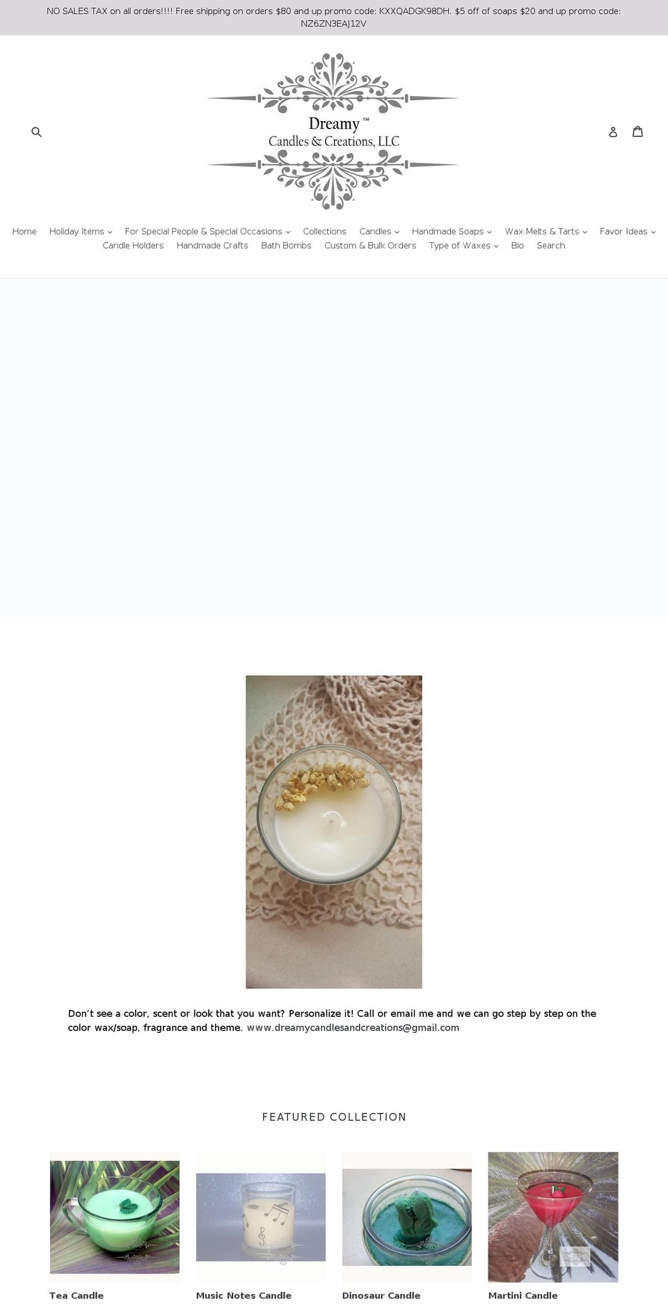 dreamycandlesandcreations.com — Shopify storefront screenshot
