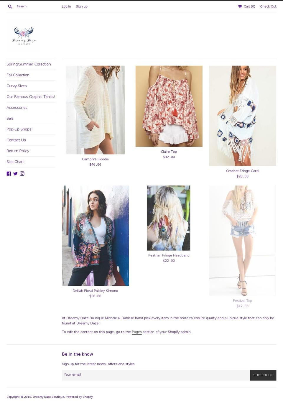 dreamydazeboutique.com shopify website screenshot