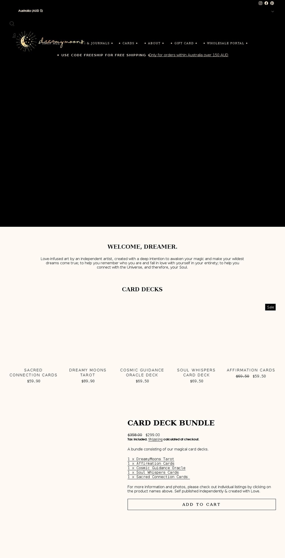 dreamymoons.com.au shopify website screenshot