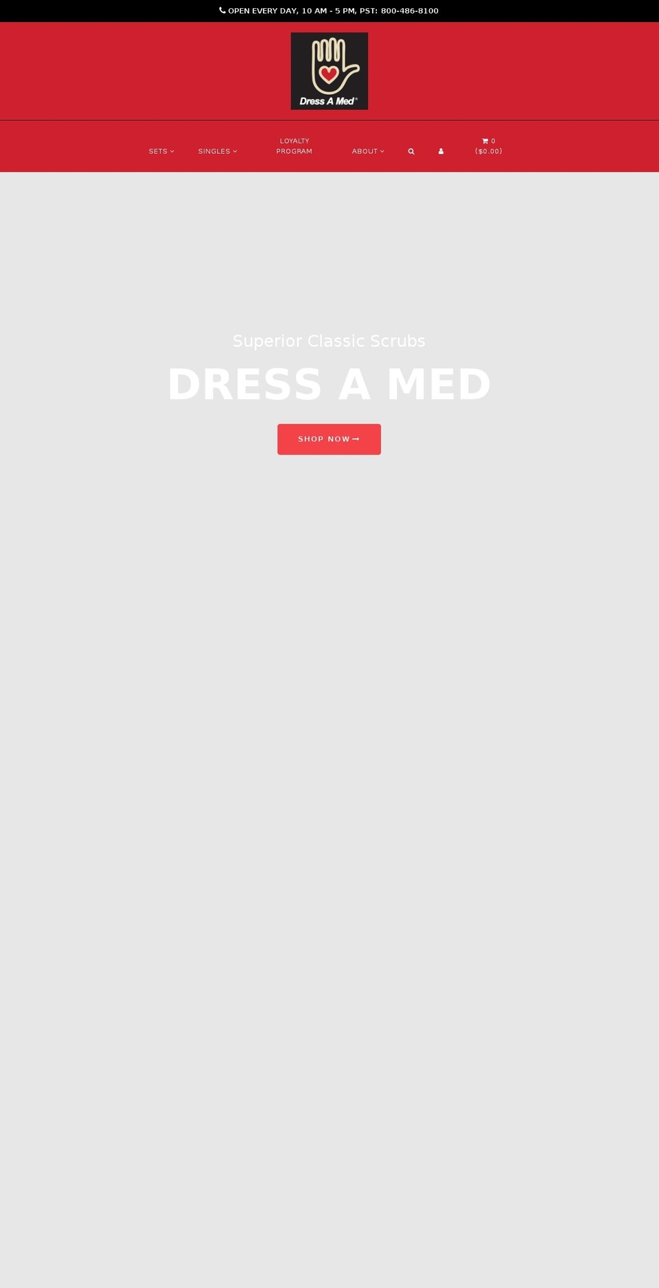 Red Shopify theme site example dressamedscrubs.com