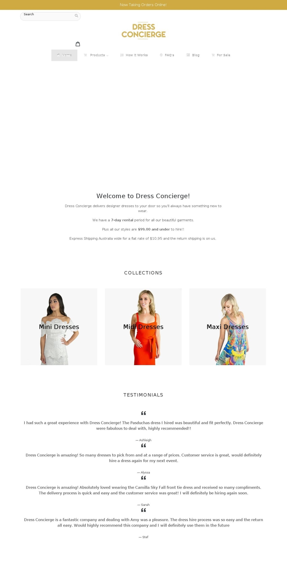 dressconcierge.com.au shopify website screenshot