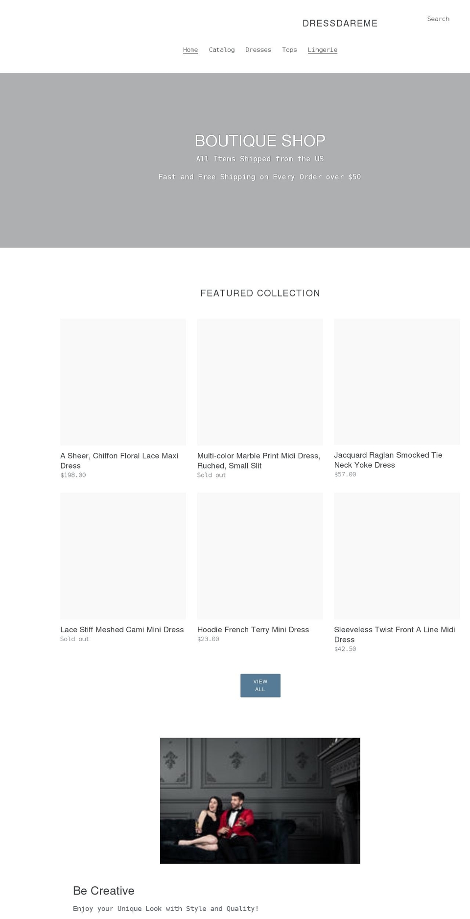 dressdareme.com shopify website screenshot