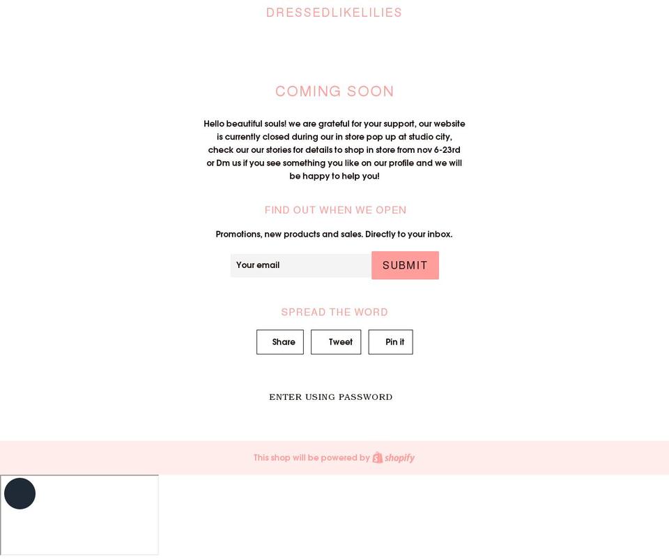 dressedlikelilies.com shopify website screenshot