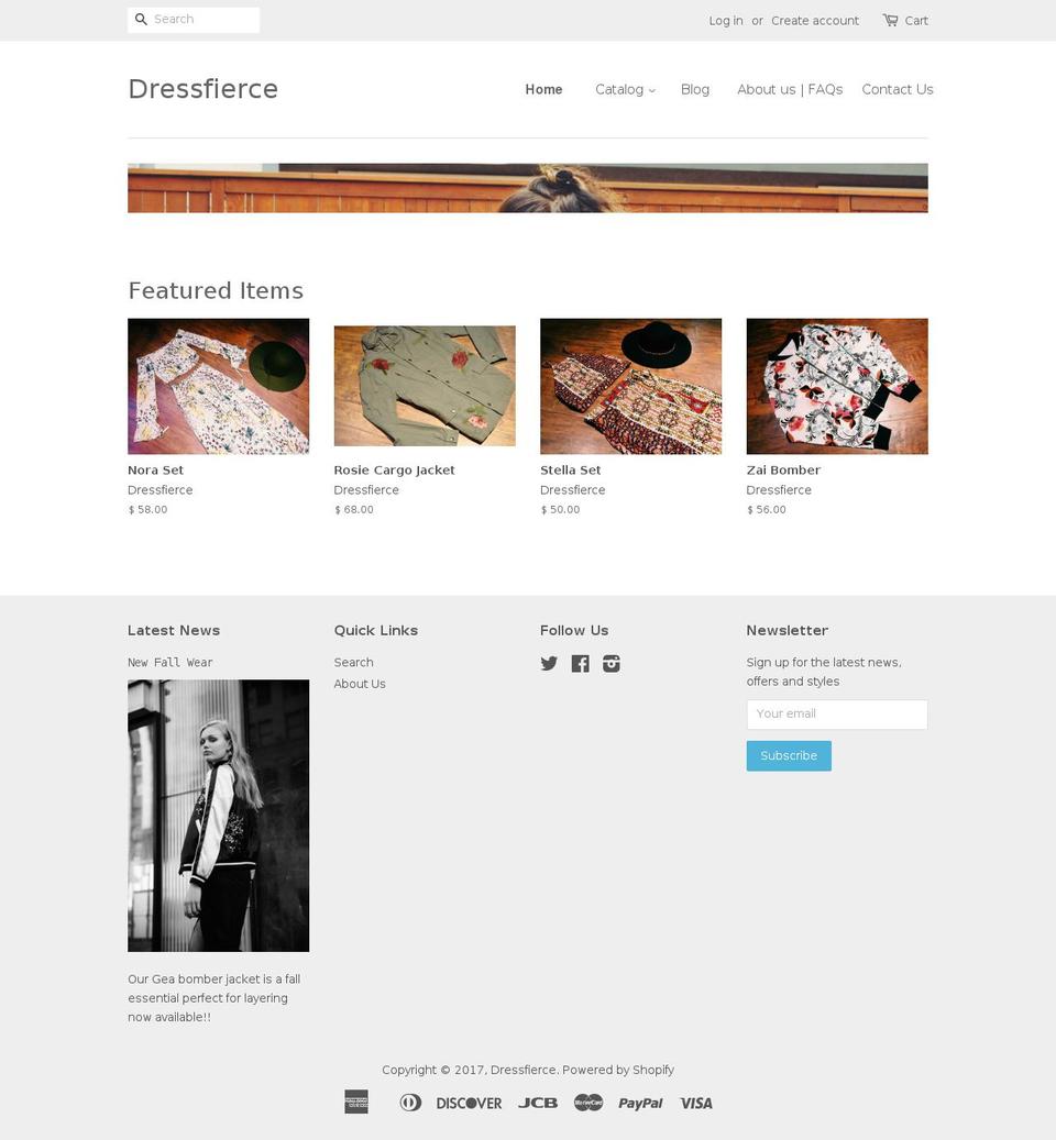 dressfierce.com shopify website screenshot