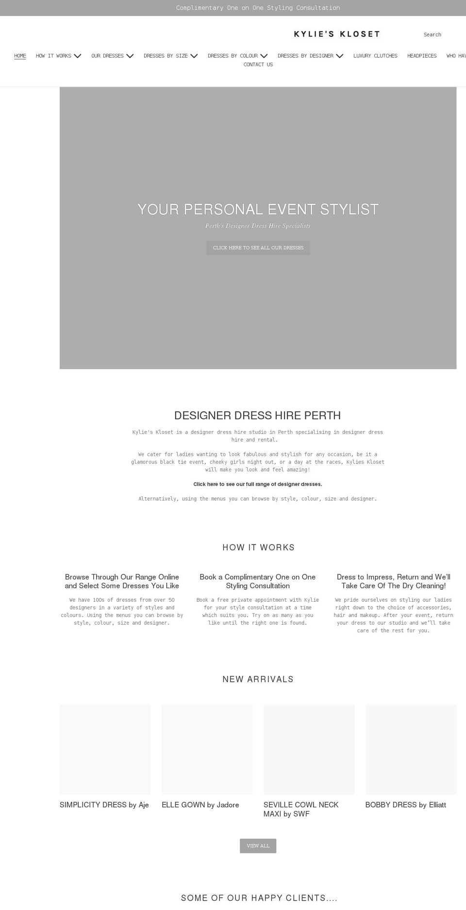 dresshireperth.com.au shopify website screenshot