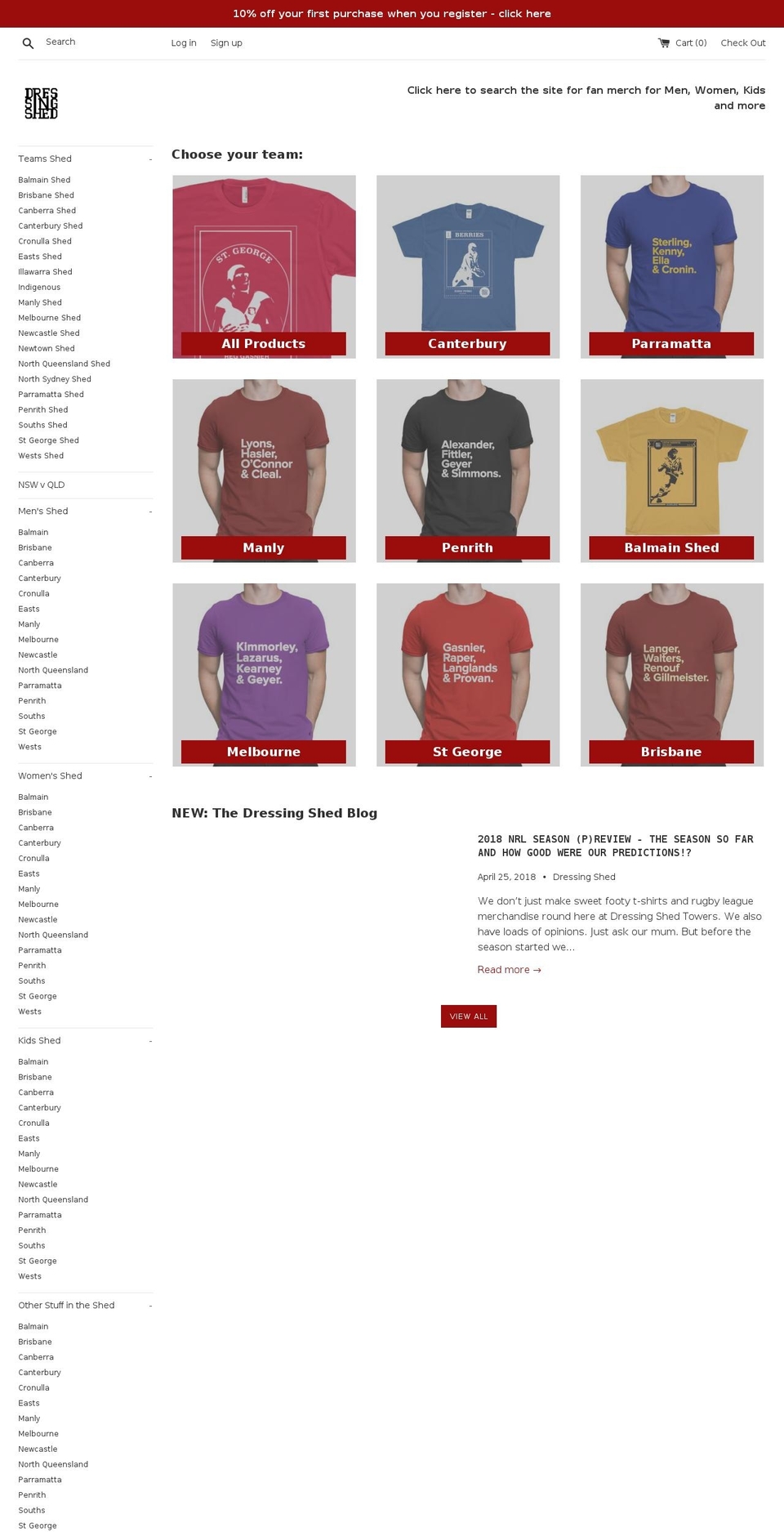 dressingshed.com — Shopify storefront screenshot