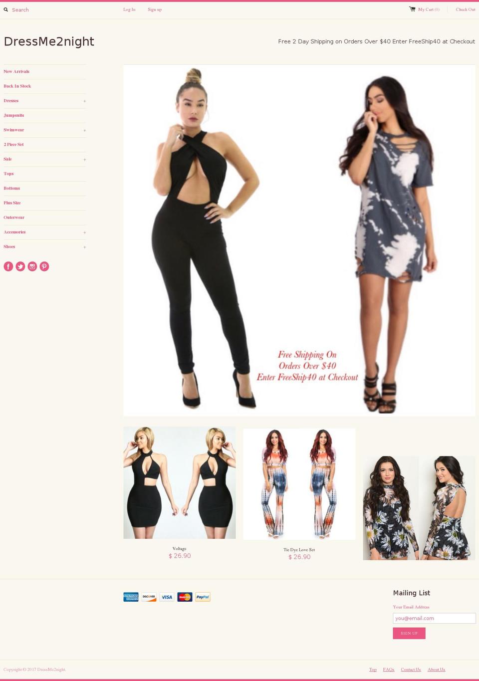 dressme2night.com shopify website screenshot