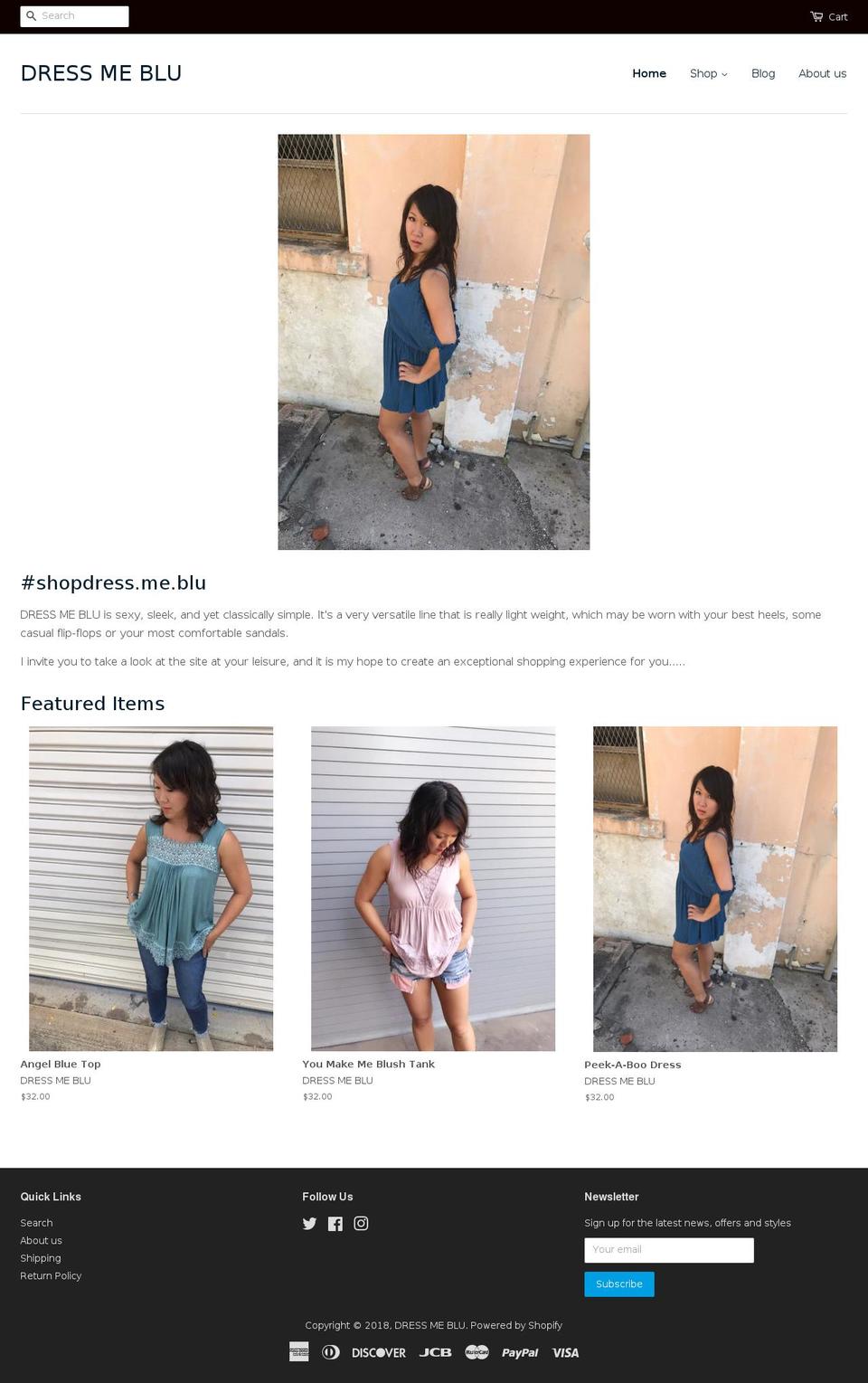 dressmeblu.com shopify website screenshot