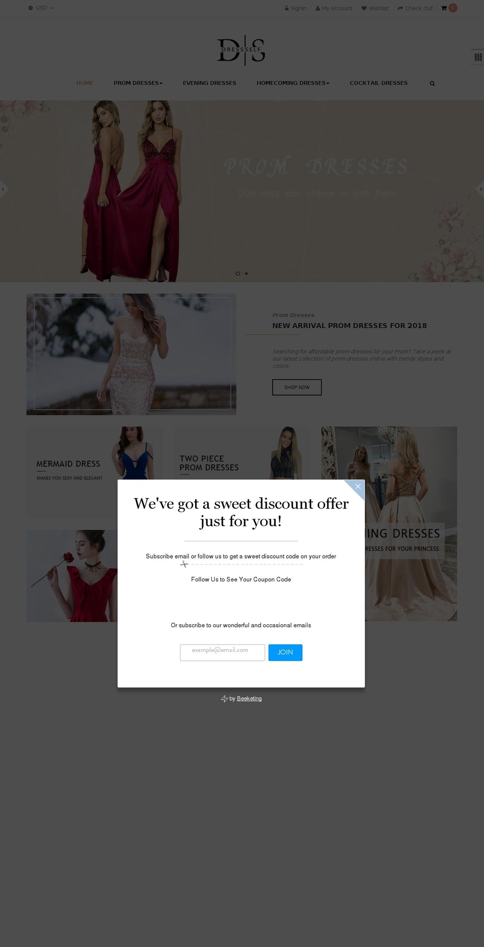 dressself.com shopify website screenshot