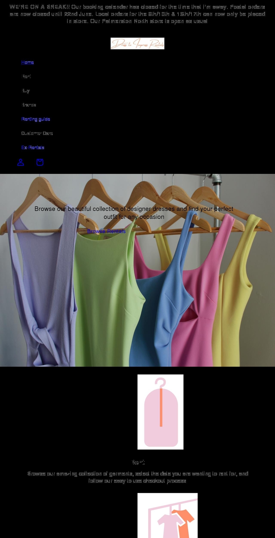 dresstoimpressrentals.com shopify website screenshot