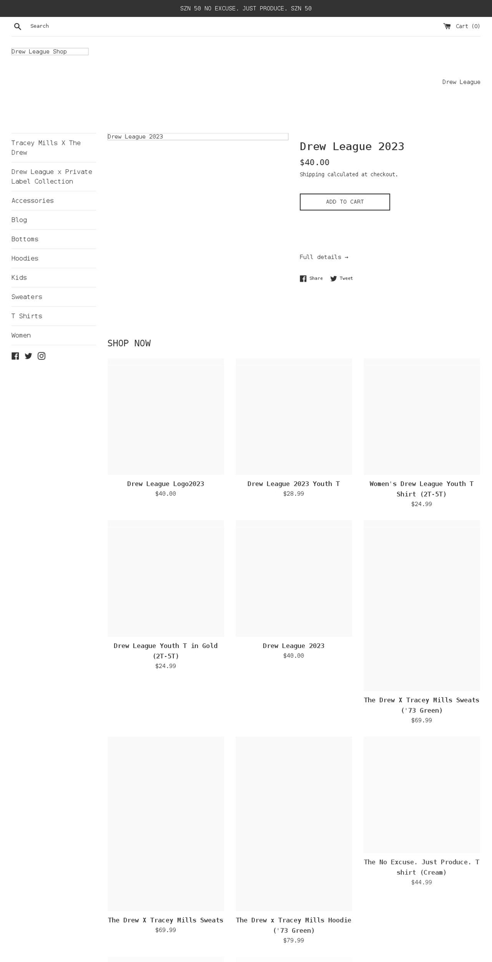 drewleaguestore.com shopify website screenshot