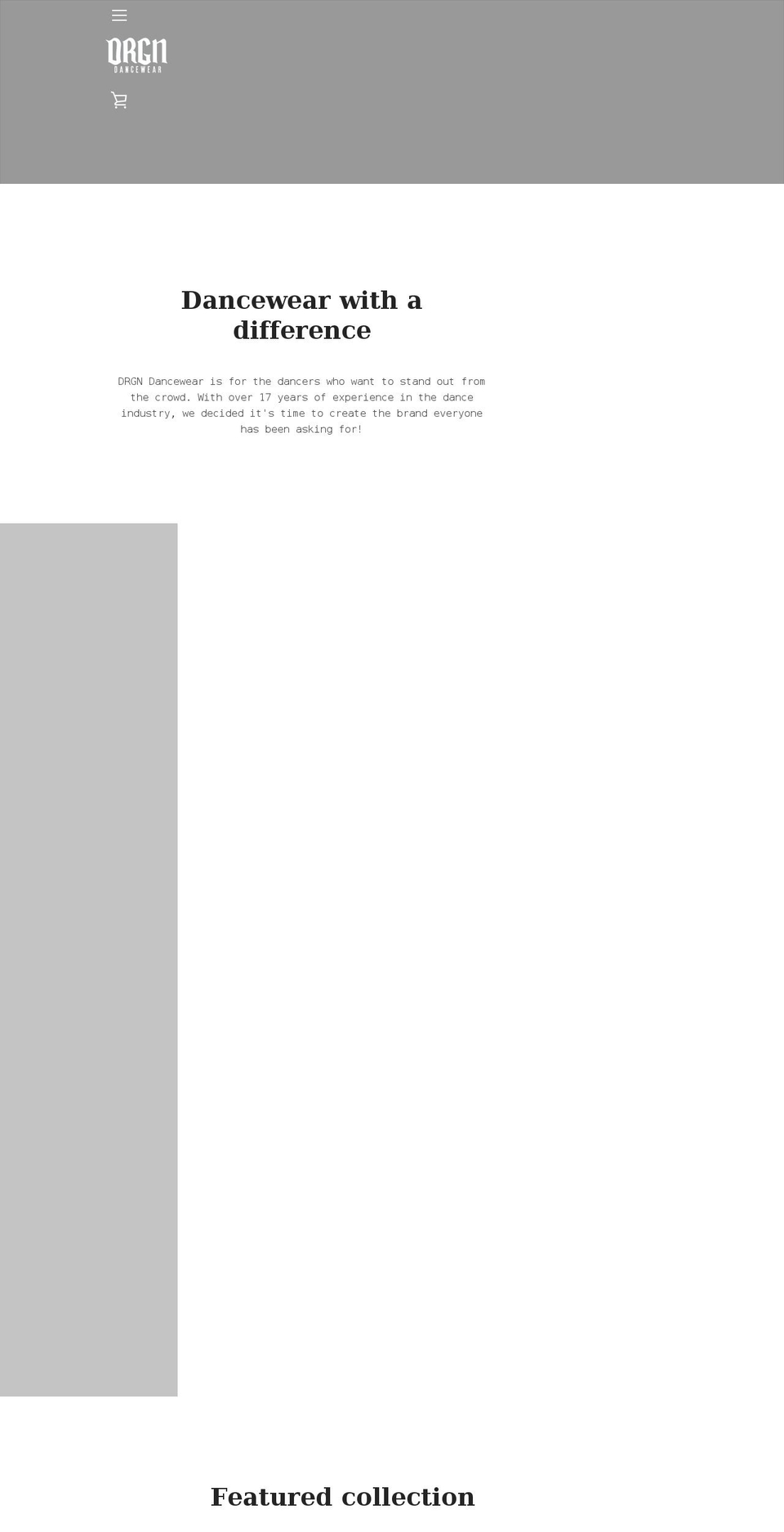drgndancewear.com shopify website screenshot