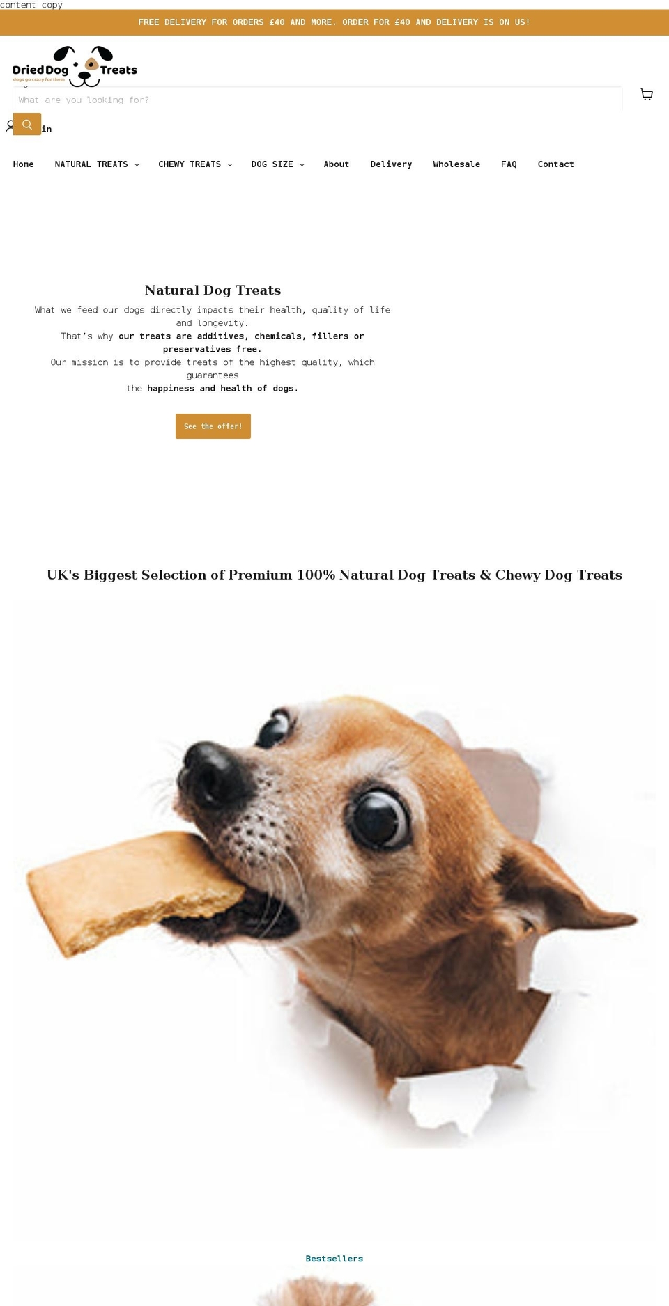 drieddogtreats.co.uk shopify website screenshot