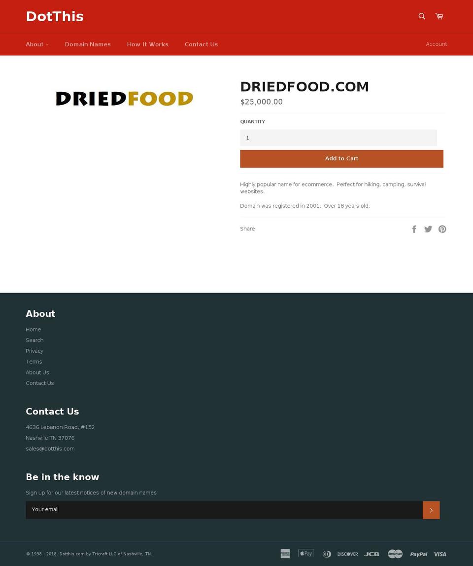 driedfood.com — Shopify storefront screenshot