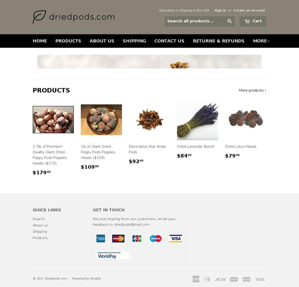 driedpods.com shopify website screenshot