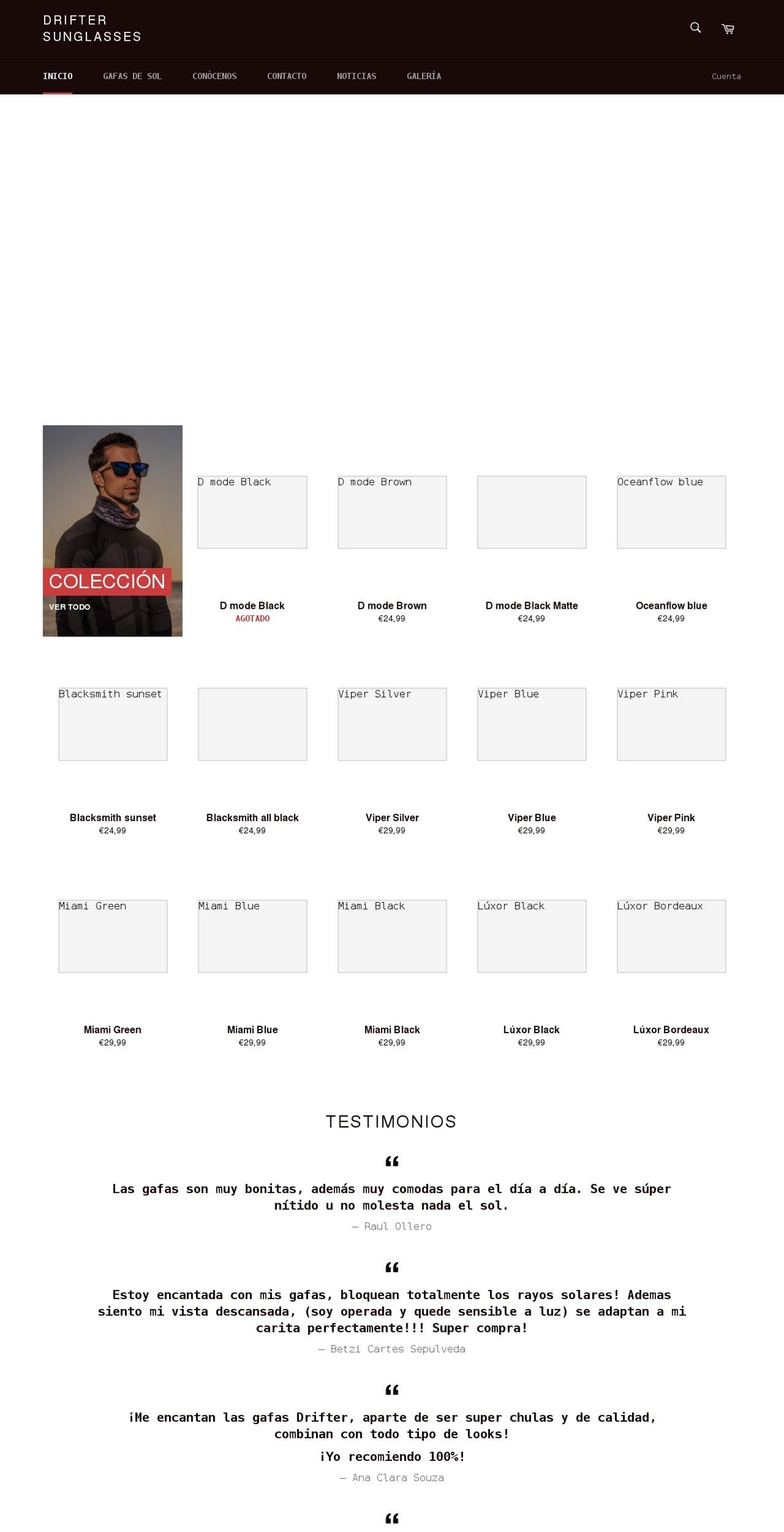 driftersunglasses.com shopify website screenshot