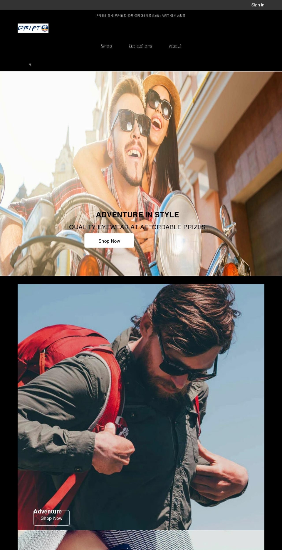 drifteyewear.com.au shopify website screenshot