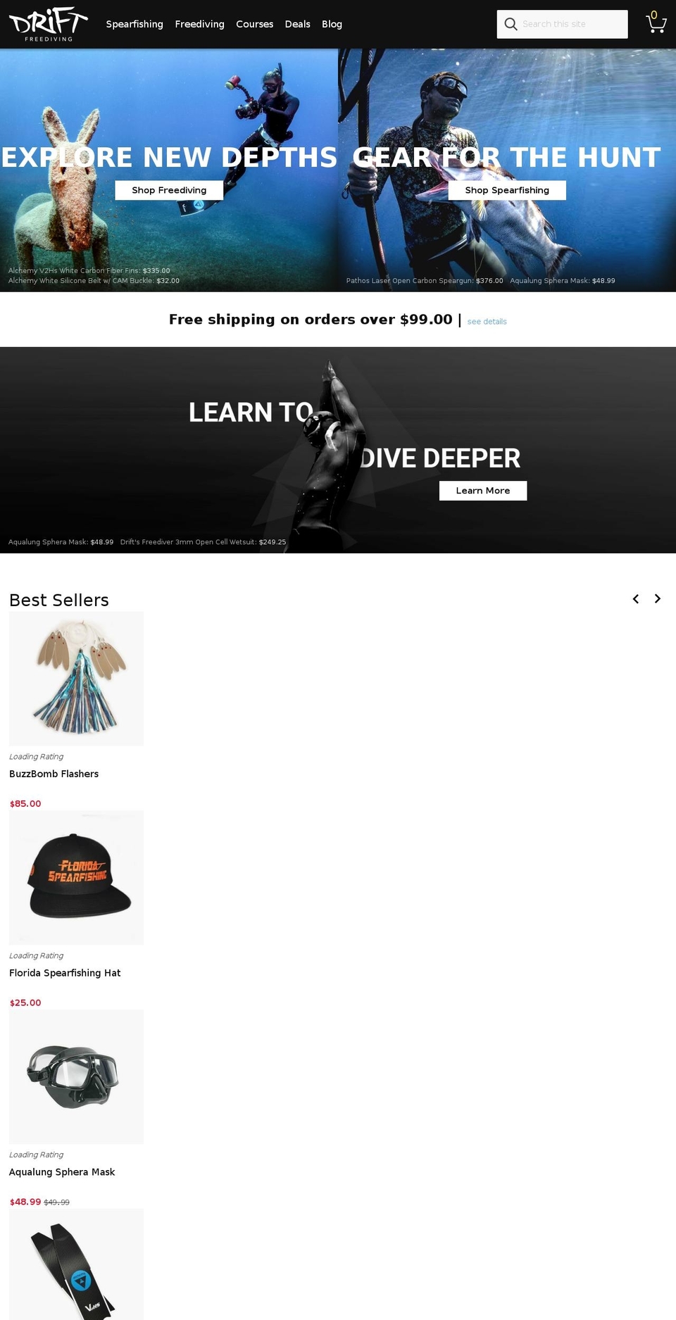 Spark Shopify theme site example driftfreediving.com