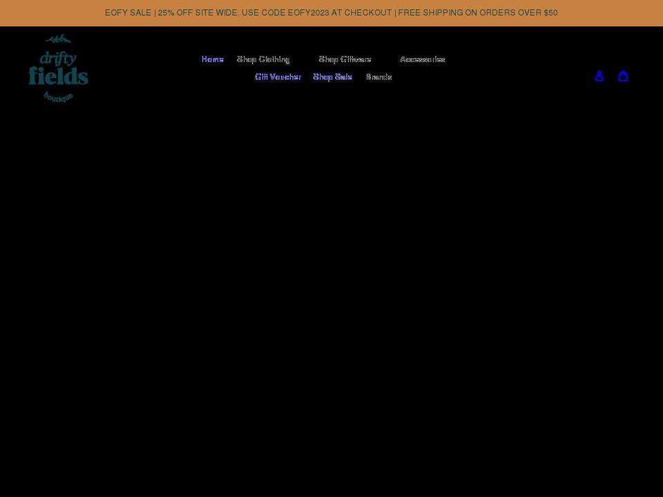 driftyfields.com shopify website screenshot