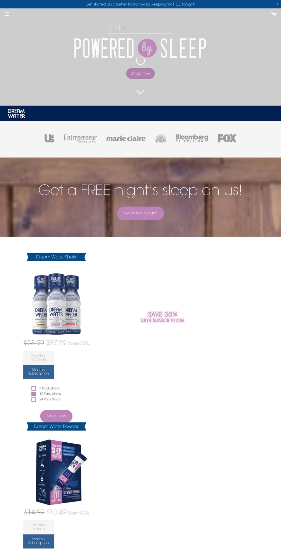 drink2dream.com shopify website screenshot