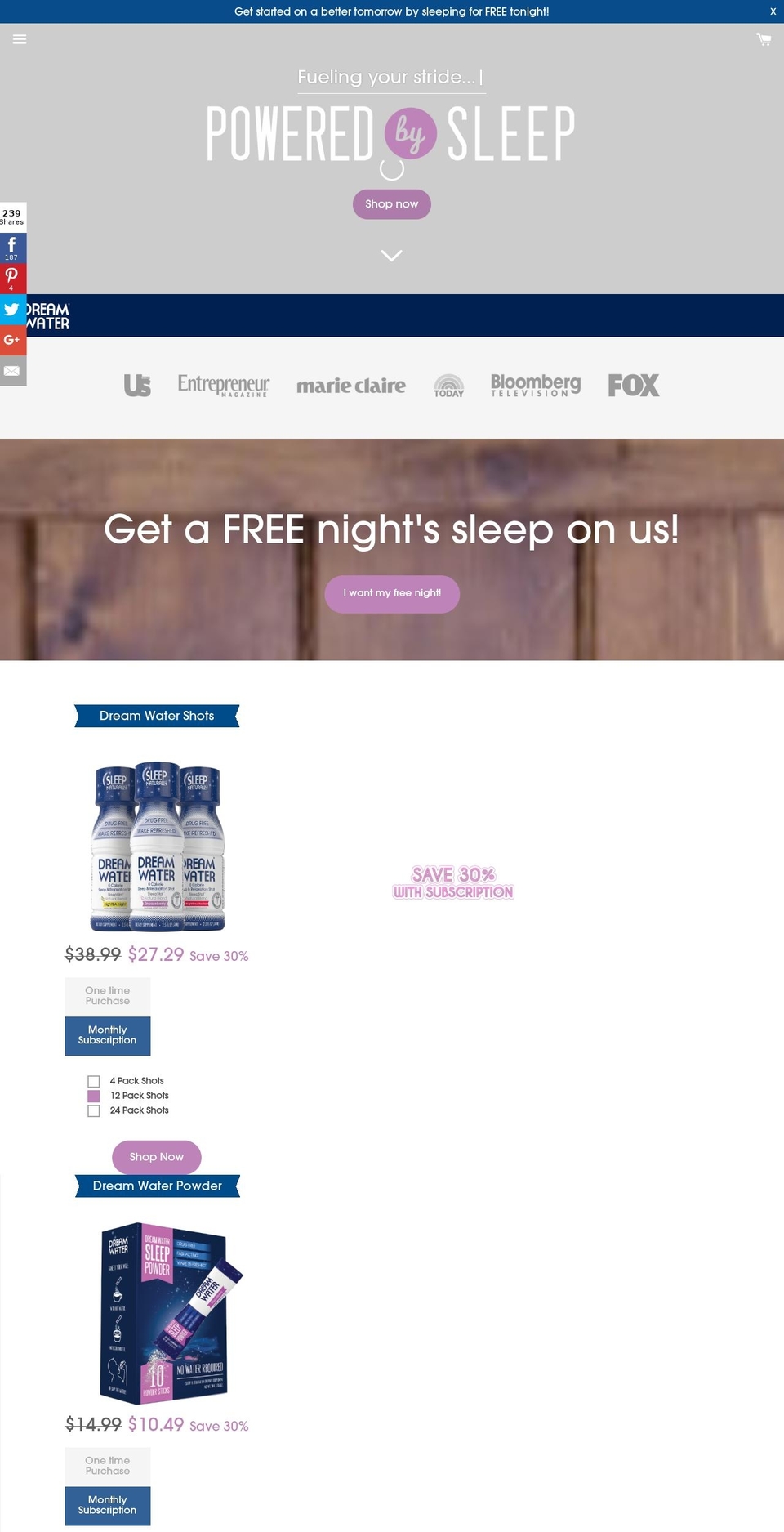 drink2dream.net shopify website screenshot