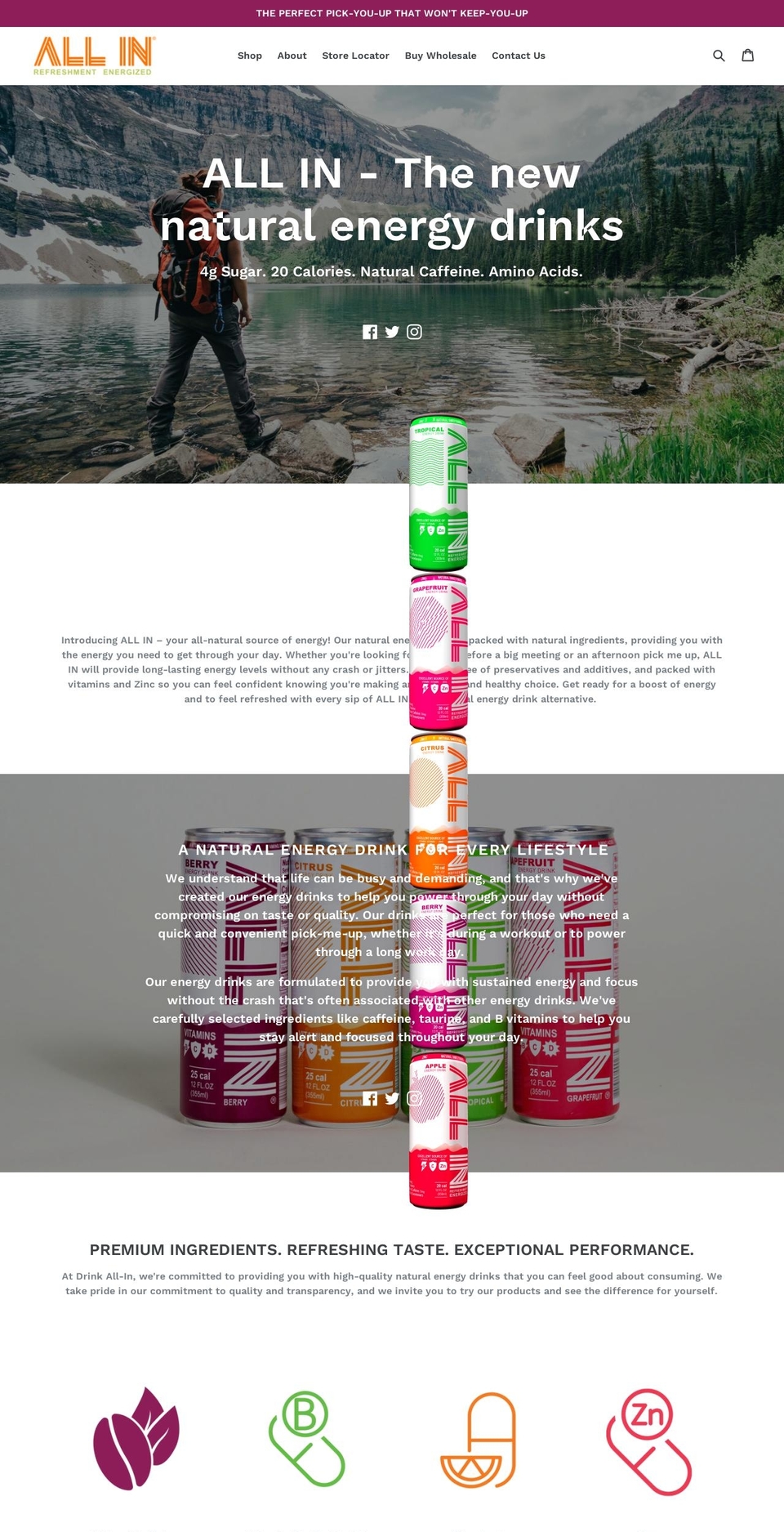 AllIn Shopify theme site example drinkallin.com