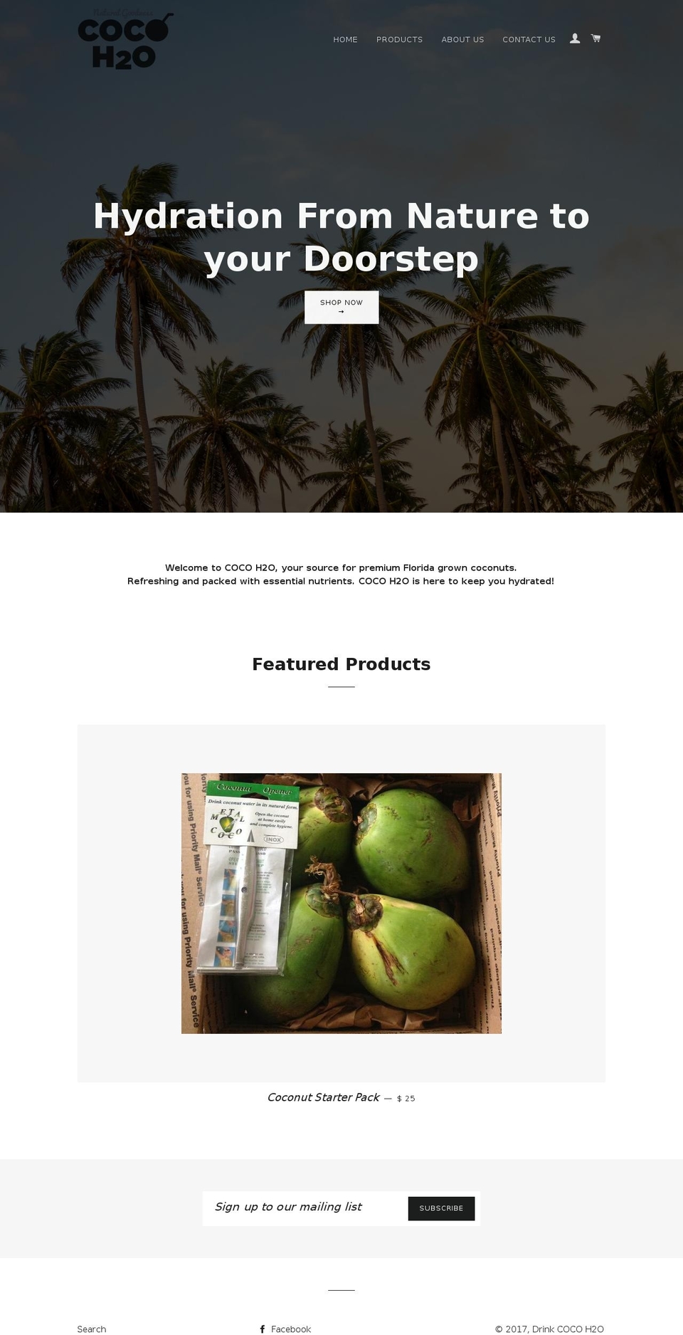 drinkcocoh2o.com shopify website screenshot