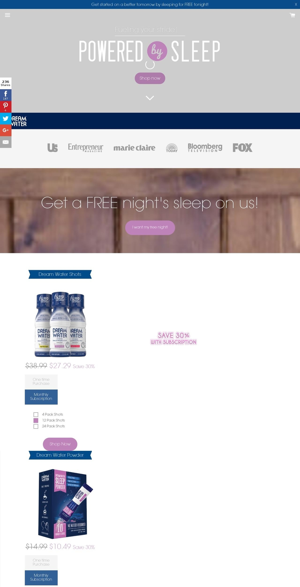 drinkdreamwater.us shopify website screenshot
